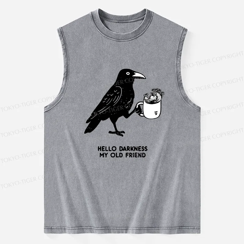 Tokyo-Tiger Crow Drinking Black Coffee Funny Washed Tank