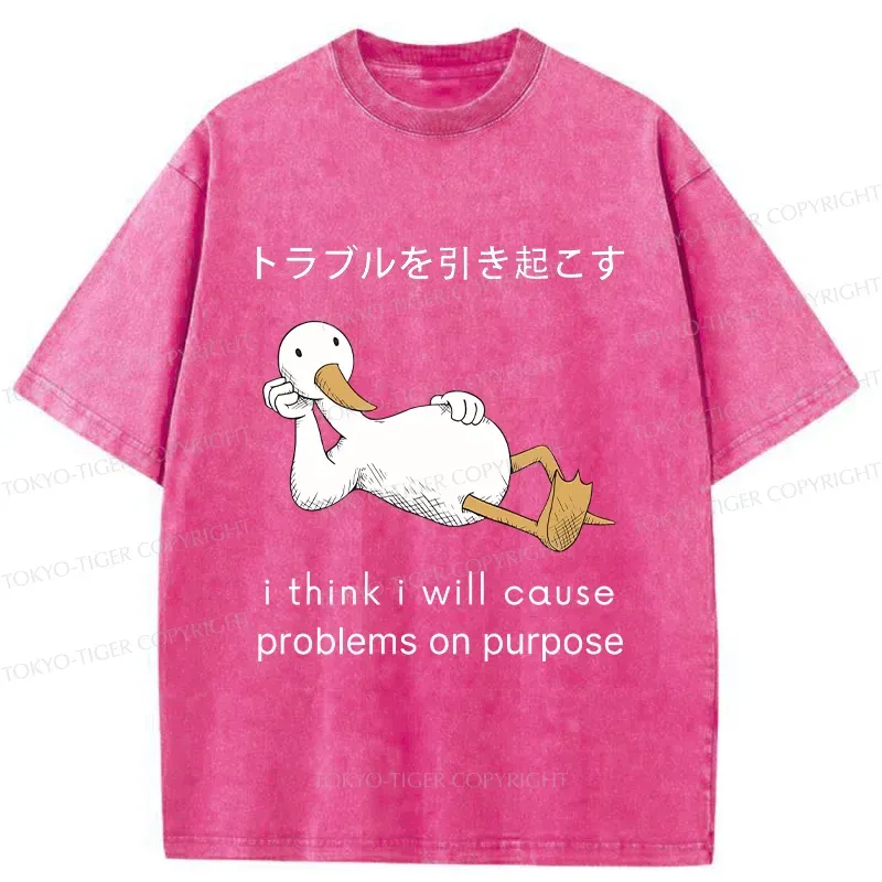 Tokyo-Tiger Goose Causing Trouble Washed T-Shirt