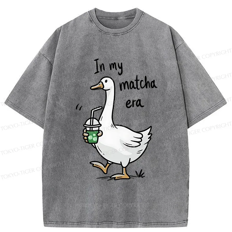 Tokyo-Tiger Goose Drinking Matcha Washed T-Shirt