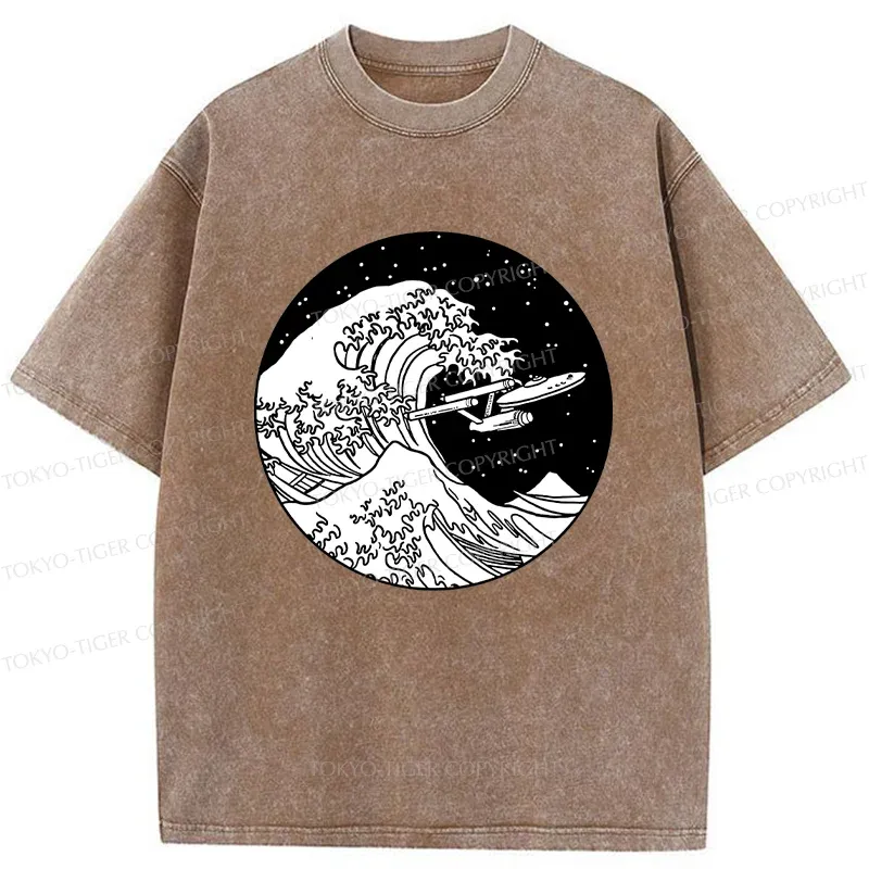 Tokyo-Tiger Waves and Spaceship Washed T-Shirt