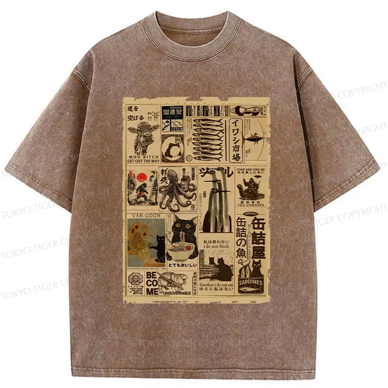 Tokyo-Tiger Vintage Animal Pictorial Washed T-Shirt