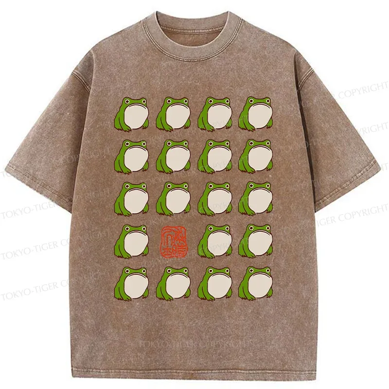 Tokyo-Tiger Retro Japanese Frog Washed T-Shirt