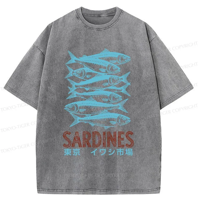 Tokyo-Tiger Vintage Sardines Market Washed T-Shirt