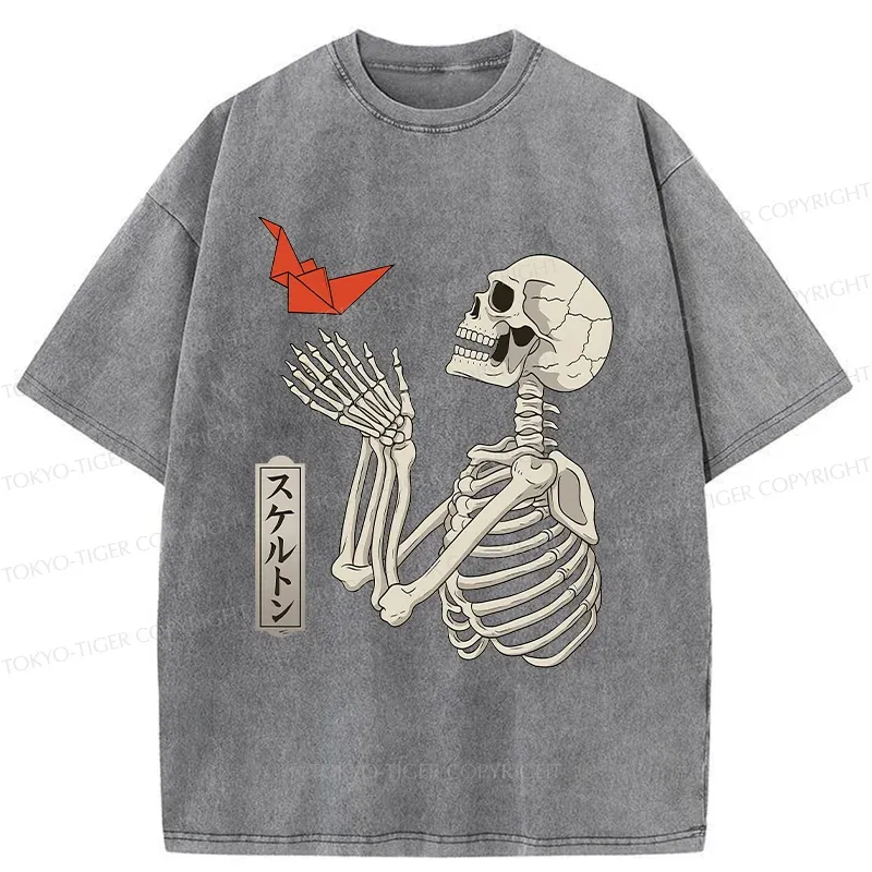 Tokyo-Tiger Flying Paper Cranes Washed T-Shirt