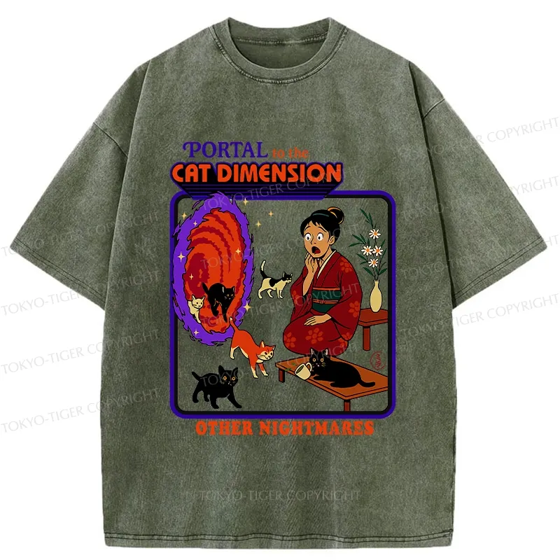 Tokyo-Tiger Portal To The Cat Dimension Washed T-Shirt