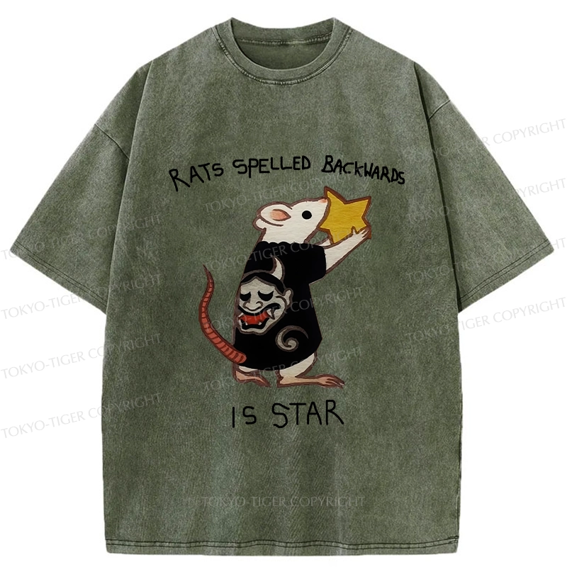 Tokyo-Tiger Rats Spelled Backwards Is Star Funny Washed T-Shirt
