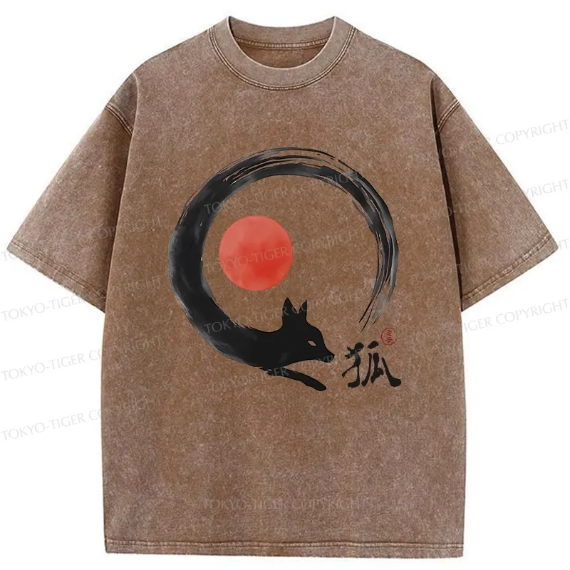 Tokyo-Tiger Retro Fox Enso Washed T-Shirt
