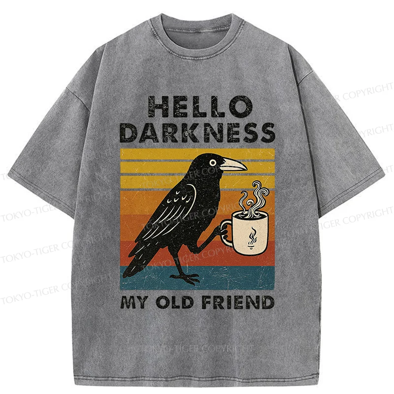 Tokyo-Tiger Crow Drinking Coffee Washed T-Shirt