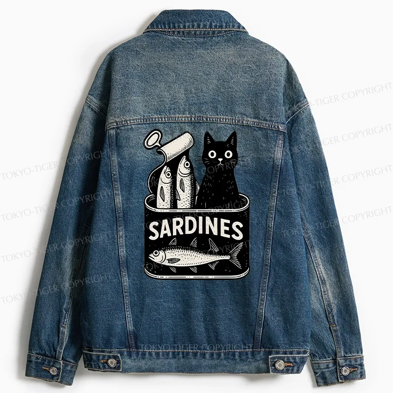 Tokyo-Tiger Cat And Canned Fish Jean Jacket