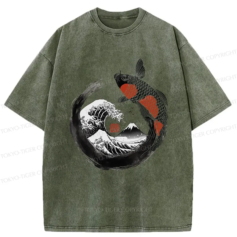 Tokyo-Tiger Retro Koi Enso Washed T-Shirt