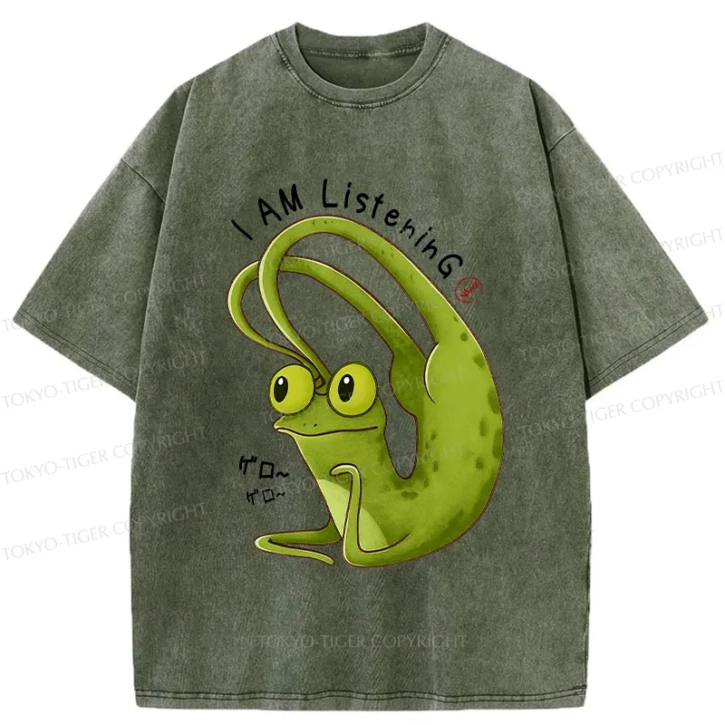 Tokyo-Tiger Funny I Am Listening Washed T-Shirt