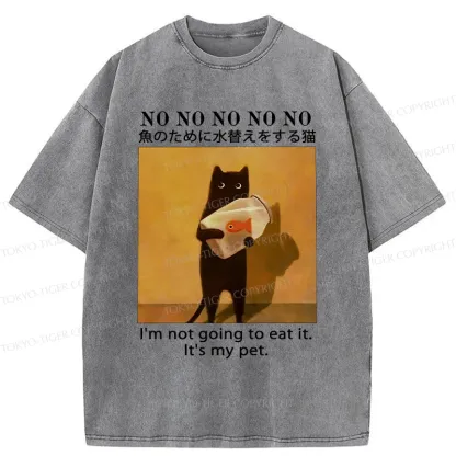 Tokyo-Tiger Cat Raising Fish Washed T-Shirt