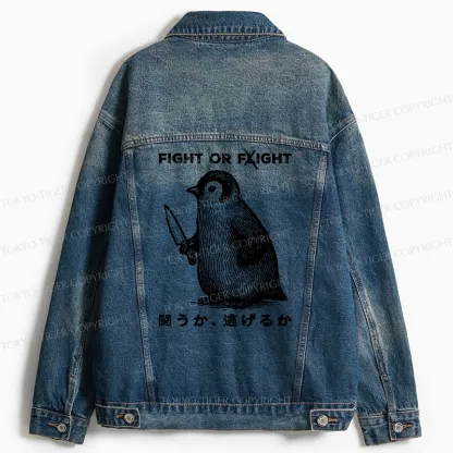 Tokyo-Tiger Funny Fight Or Flight Jean Jacket