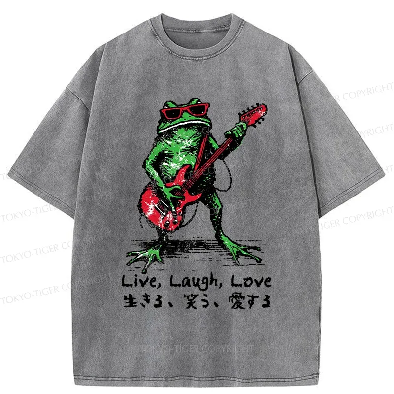 Tokyo-Tiger Frog Playing Guitar Washed T-Shirt