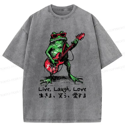 Tokyo-Tiger Frog Playing Guitar Washed T-Shirt