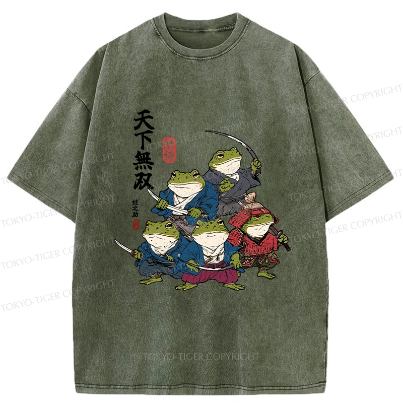 Tokyo-Tiger Five Frog Samurai Washed T-Shirt
