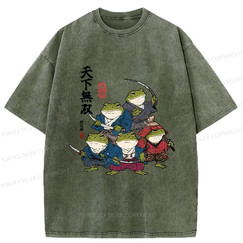 Tokyo-Tiger Five Frog Samurai Washed T-Shirt