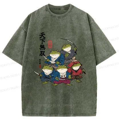 Tokyo-Tiger Five Frog Samurai Washed T-Shirt