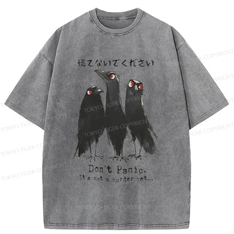 Tokyo-Tiger Funny Three Crows Washed T-Shirt