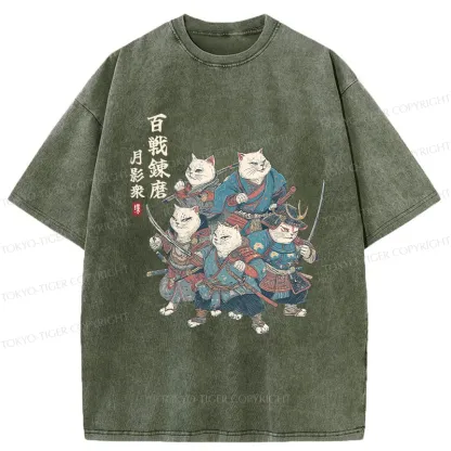 Tokyo-Tiger Five Cat Samurai Washed T-Shirt