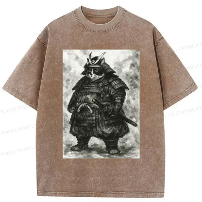 Tokyo-Tiger Strong Cat Samurai Washed T-Shirt