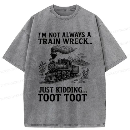 Tokyo-Tiger Funny Train Jokes Washed T-Shirt