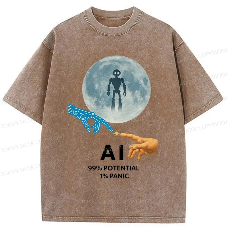 Tokyo-Tiger Future Of Humans And AI Washed T-Shirt
