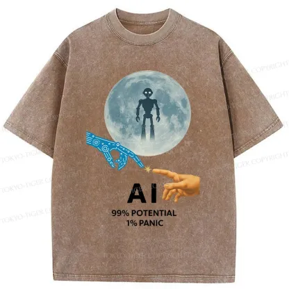Tokyo-Tiger Future Of Humans And AI Washed T-Shirt