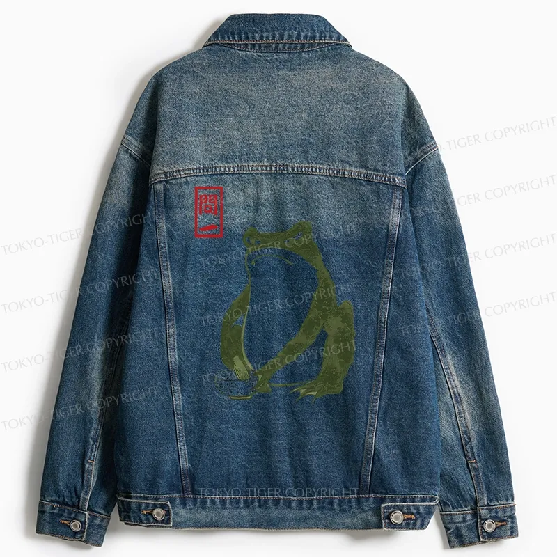 Tokyo-Tiger Woodblock Print Frog Jean Jacket