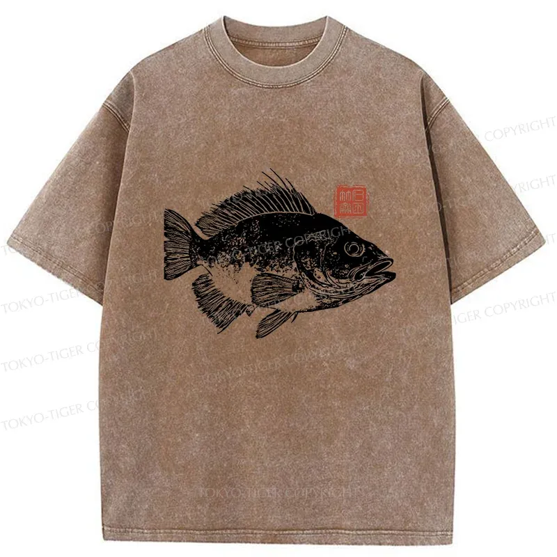 Tokyo-Tiger Fish Rubbing Washed T-Shirt