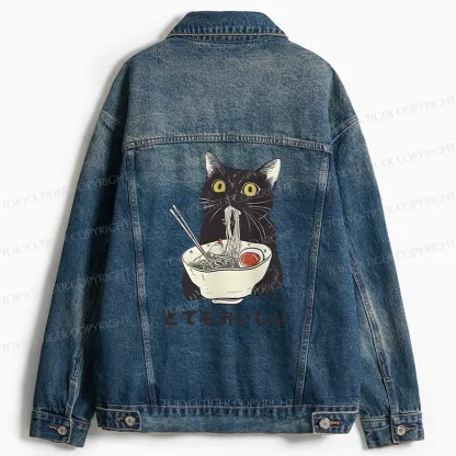 Tokyo-Tiger Cats Eat Ramen Noodles Jean Jacket