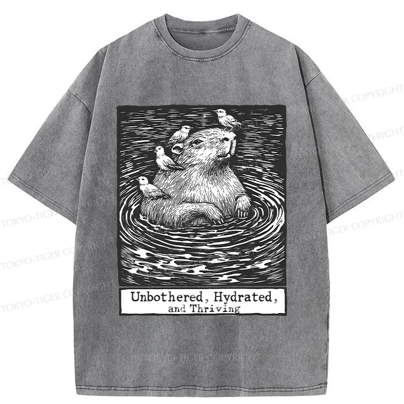 Tokyo-Tiger Capybara Taking A Bath Washed T-Shirt