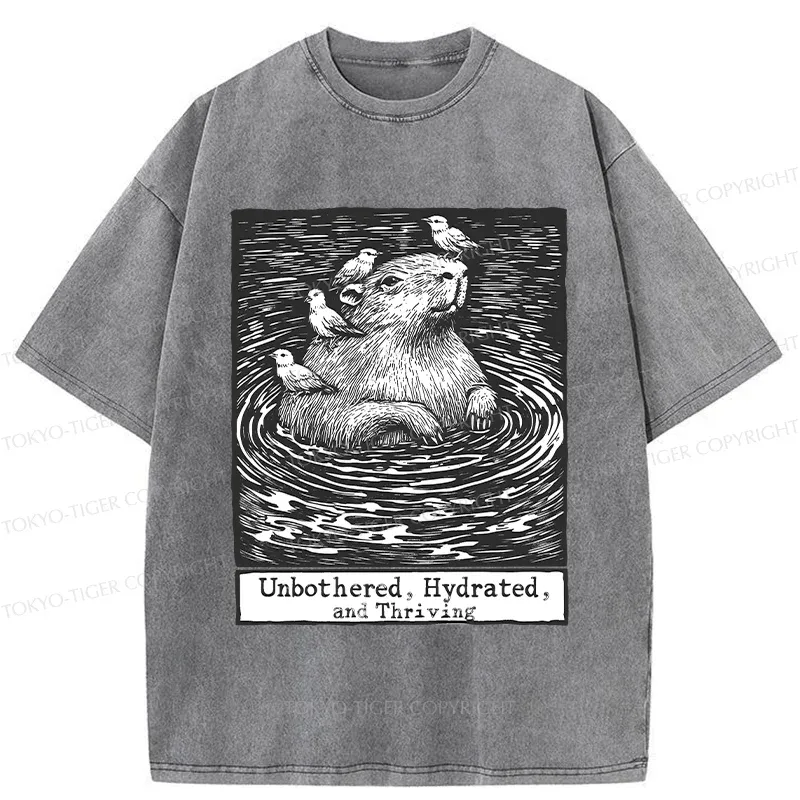 Tokyo-Tiger Capybara Taking A Bath Washed T-Shirt