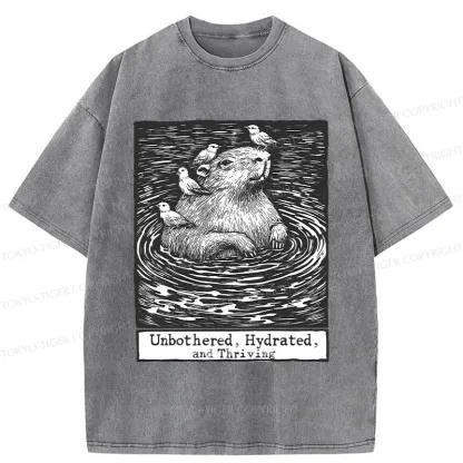 Tokyo-Tiger Capybara Taking A Bath Washed T-Shirt