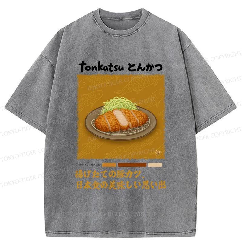 Tokyo-Tiger Delicious Fried Pork Cutlet Washed T-Shirt