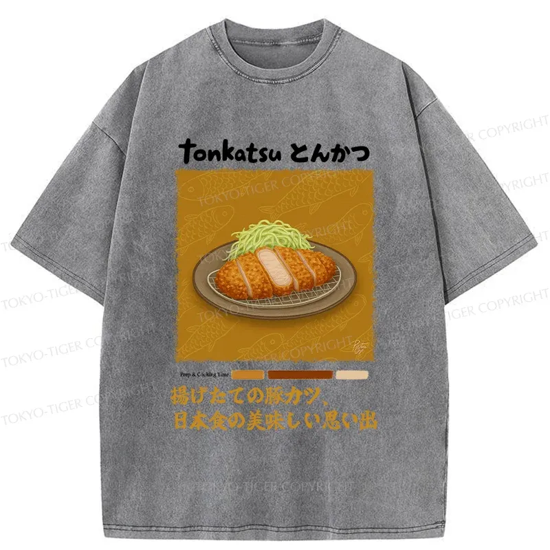 Tokyo-Tiger Delicious Fried Pork Cutlet Washed T-Shirt