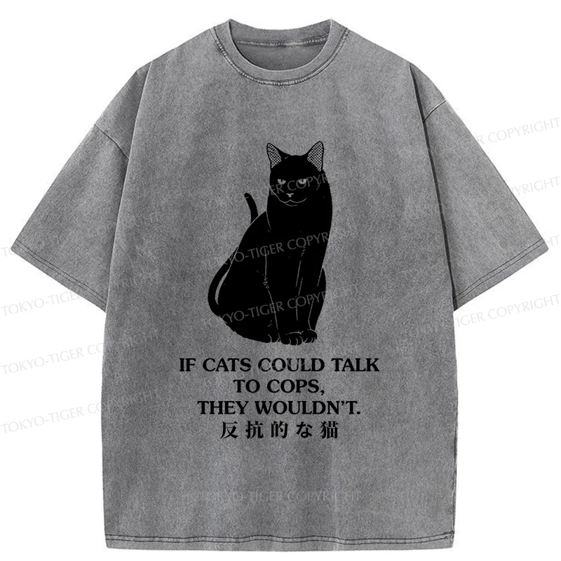 Tokyo-Tiger Rebellious Black Cat Washed T-Shirt