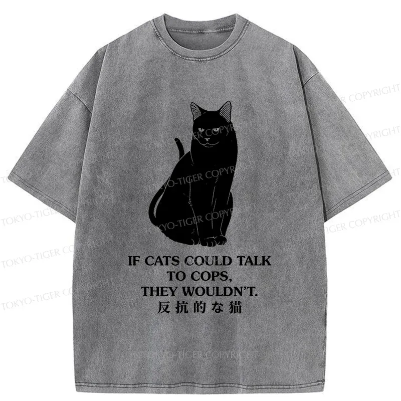 Tokyo-Tiger Rebellious Black Cat Washed T-Shirt