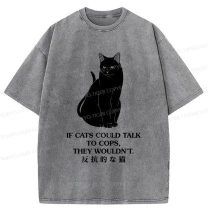Tokyo-Tiger Rebellious Black Cat Washed T-Shirt