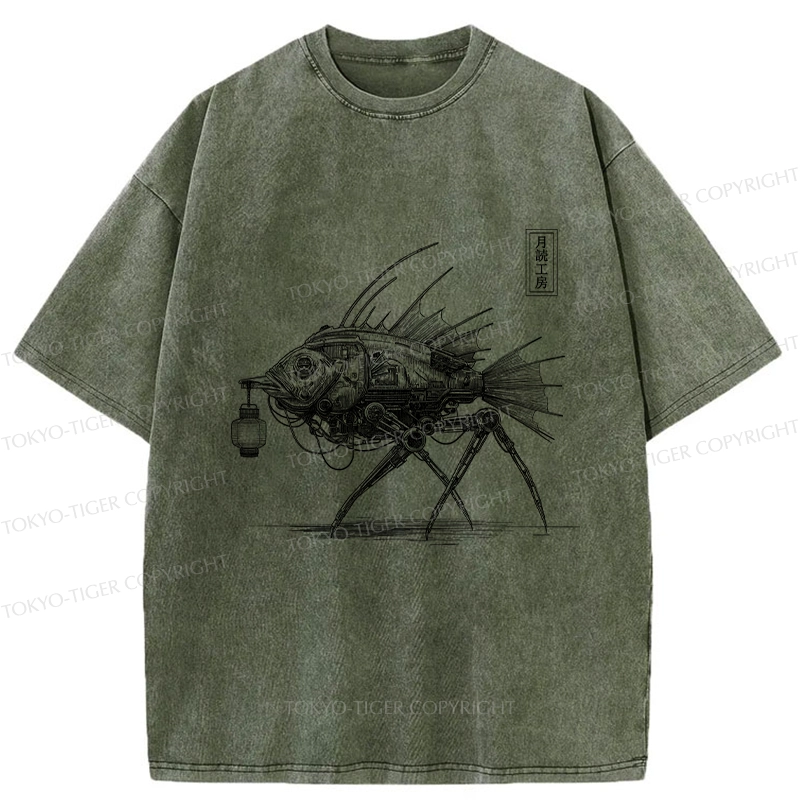Tokyo-Tiger Mechanical Fish Washed T-Shirt