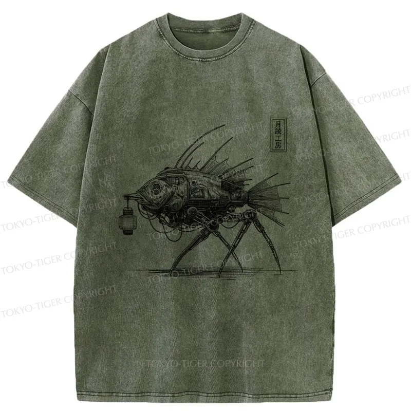 Tokyo-Tiger Mechanical Fish Washed T-Shirt