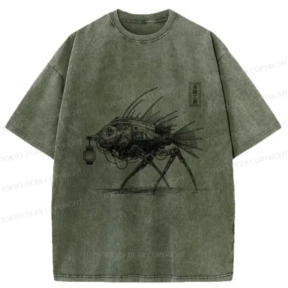 Tokyo-Tiger Mechanical Fish Washed T-Shirt