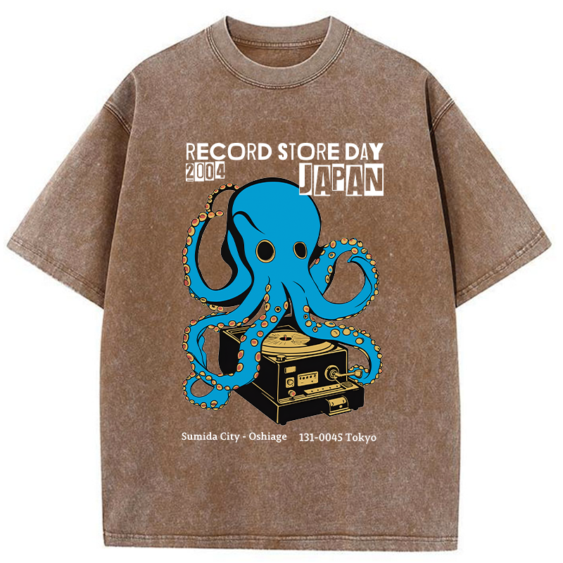 Tokyo-Tiger Japanese Octopus Records Washed T-Shirt
