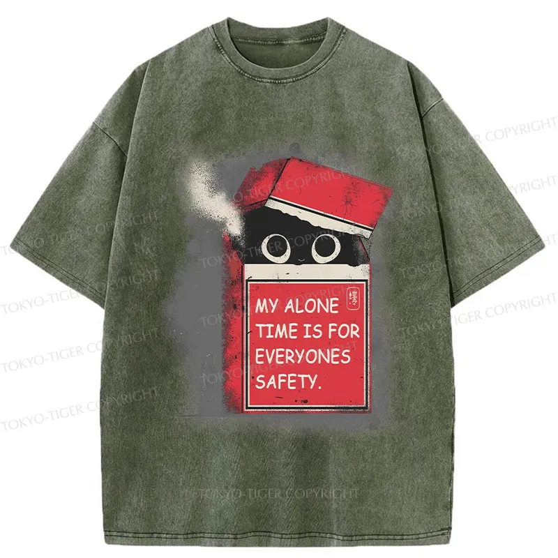 Tokyo-Tiger Funny Cat In A Cigarette Box Washed T-Shirt