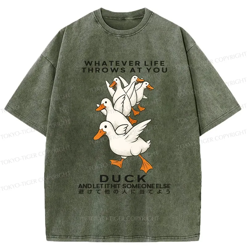 Tokyo-Tiger Funny Whatever Life Throws At You Washed T-Shirt