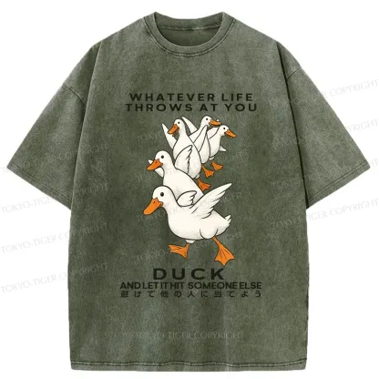 Tokyo-Tiger Funny Whatever Life Throws At You Washed T-Shirt
