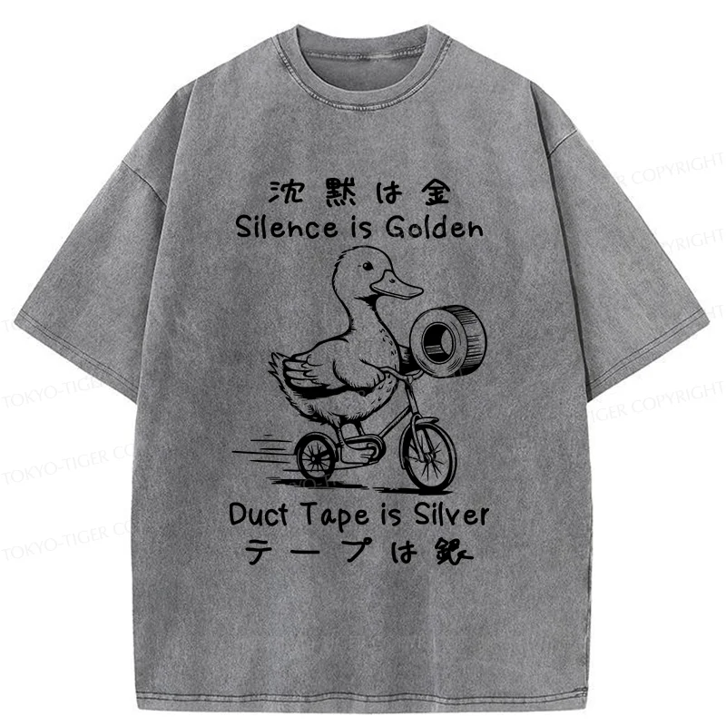 Tokyo-Tiger Duck Holding Duct Tape Washed T-Shirt