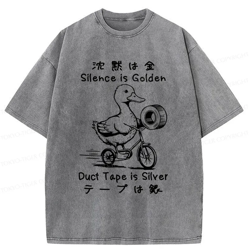 Tokyo-Tiger Duck Holding Duct Tape Washed T-Shirt