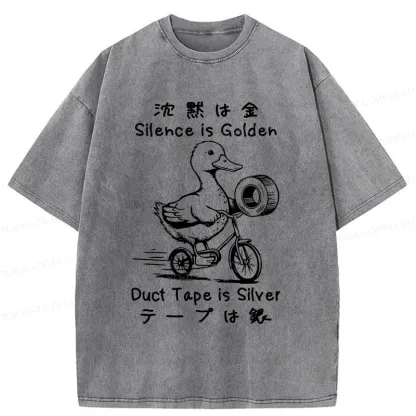 Tokyo-Tiger Duck Holding Duct Tape Washed T-Shirt