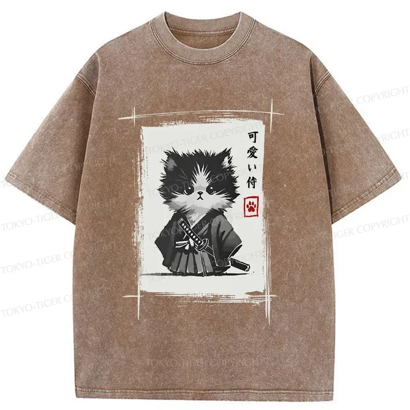 Tokyo-Tiger Kitten Samurai Washed T-Shirt